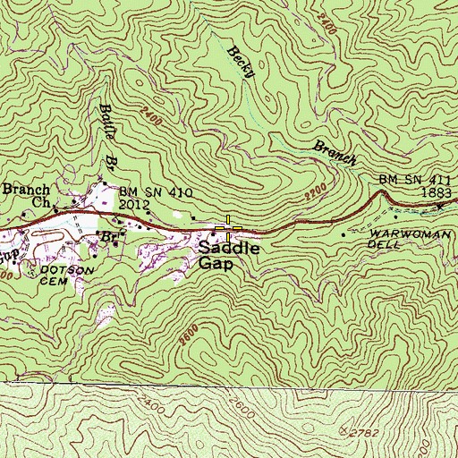 Topographic Map of Saddle Gap, GA