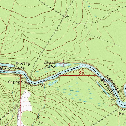 Topographic Map of Shaw Lake, GA