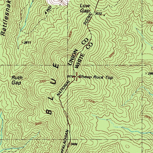 Topographic Map of Sheep Rock Top, GA
