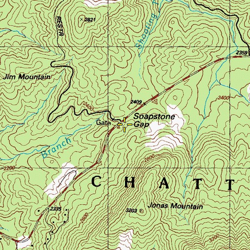 Topographic Map of Soapstone Gap, GA