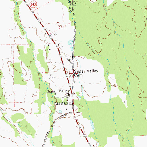 Topographic Map of Sugar Valley Cemetery, GA
