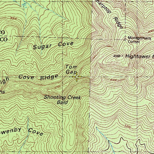 Topographic Map of Tom Gap, GA