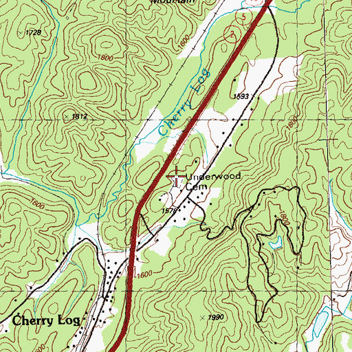 Topographic Map of Underwood Cemetery, GA