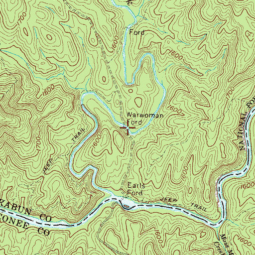 Topographic Map of Warwoman Ford, GA