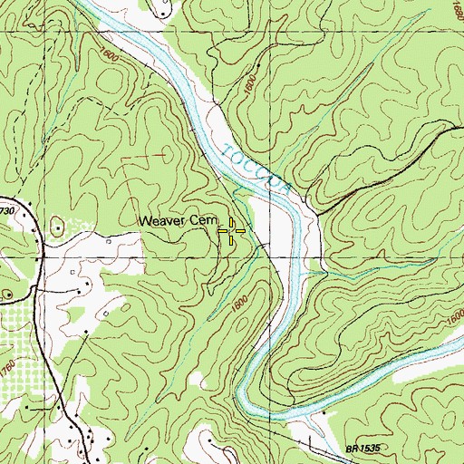 Topographic Map of Weaver Cemetery, GA