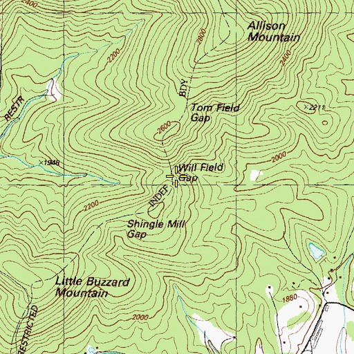 Topographic Map of Will Field Gap, GA