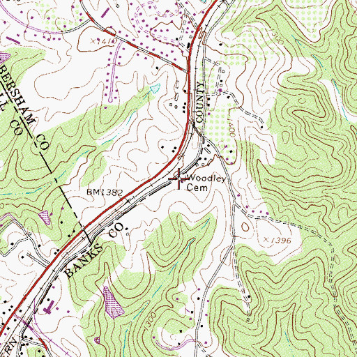 Topographic Map of Woodley Cemetery, GA