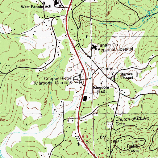 Topographic Map of Cooper Ridge Memorial Gardens, GA