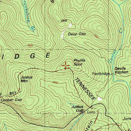 Topographic Map of Phyllis Spur, GA