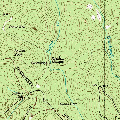 Topographic Map of Devils Kitchen, GA