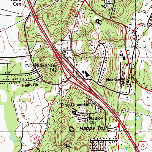 Topographic Map of Interchange 142, GA