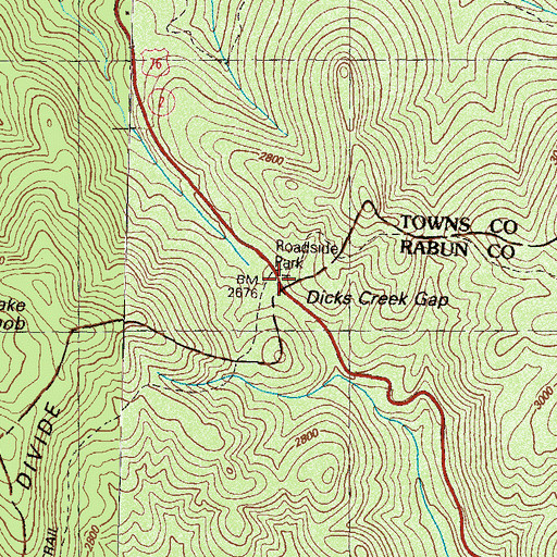 Topographic Map of Dicks Creek Gap Recreation Site, GA