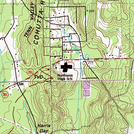 Topographic Map of Northwest Whitfield High School, GA