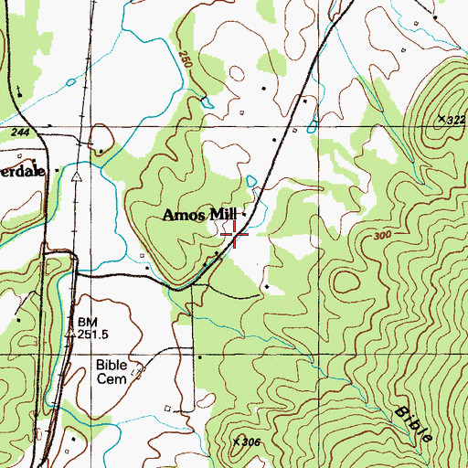 Topographic Map of Amos Mill, GA