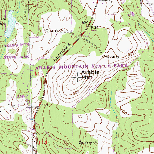 Topographic Map of Arabia Mountain, GA