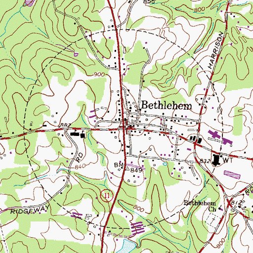 Topographic Map of Bethlehem, GA