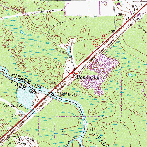 Topographic Map of Bonneyman, GA
