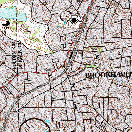 Topographic Map of Brookhaven, GA