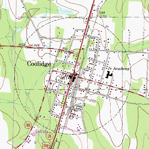 Topographic Map of Coolidge, GA