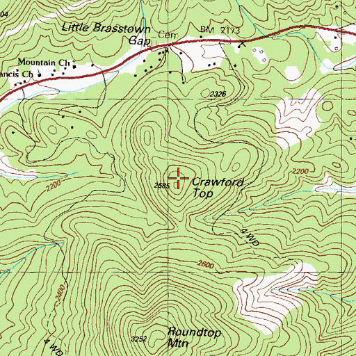 Topographic Map of Crawford Top, GA