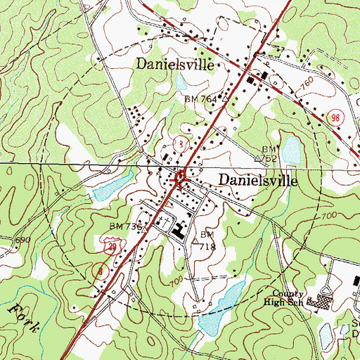 Topographic Map of Danielsville, GA