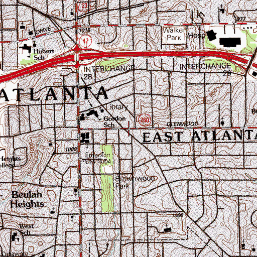 Topographic Map of East Atlanta, GA