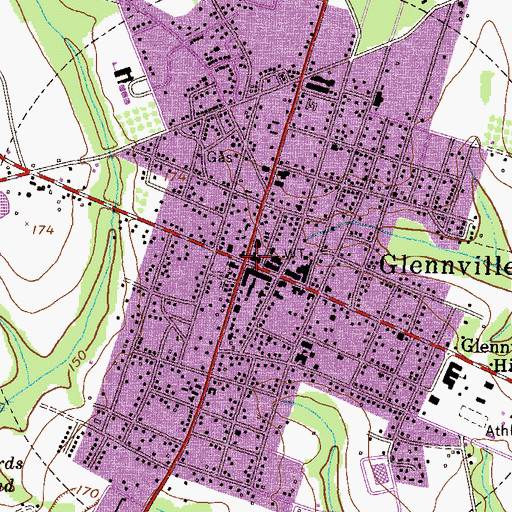 Topographic Map of Glennville, GA