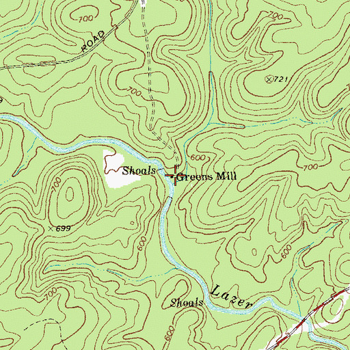 Topographic Map of Greens Mill, GA
