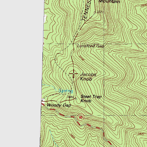 Topographic Map of Jacobs Knob, GA