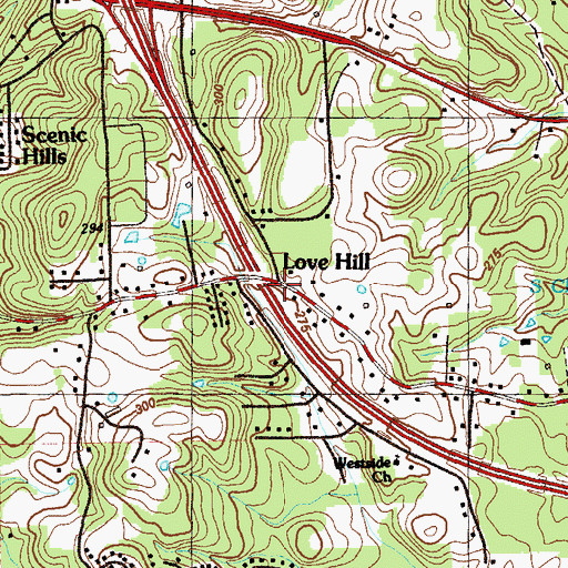 Topographic Map of Love Hill, GA