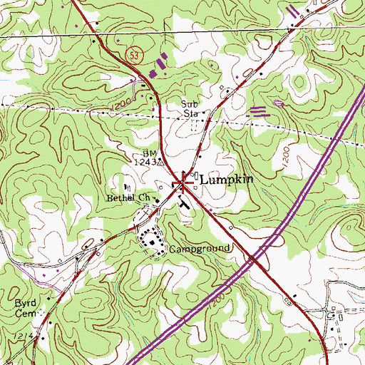 Topographic Map of Lumpkin, GA