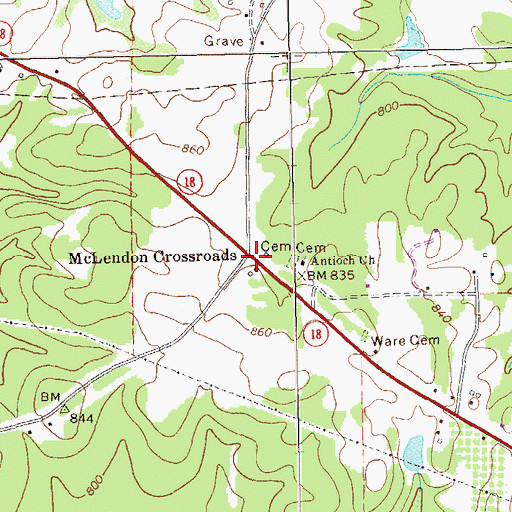 Topographic Map of McLendon Crossroads, GA