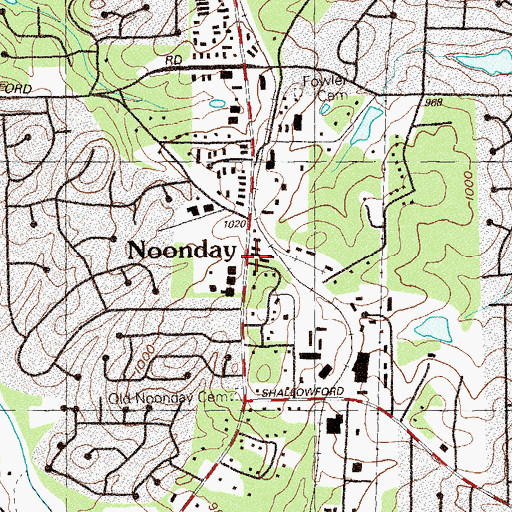 Topographic Map of Noonday, GA