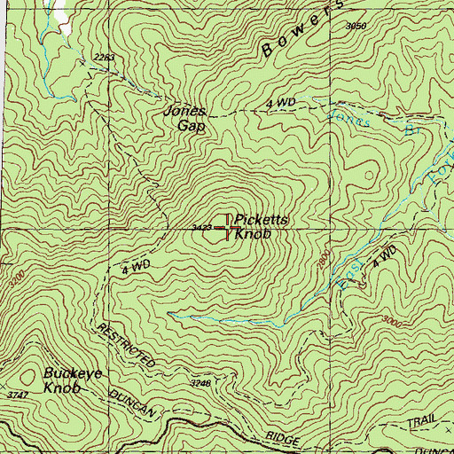 Topographic Map of Picketts Knob, GA