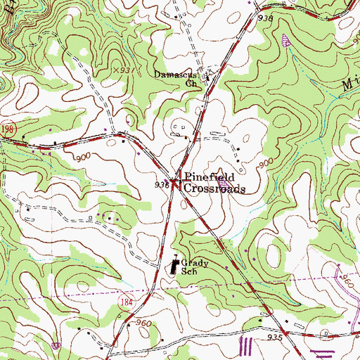 Topographic Map of Pinefield Crossroads, GA