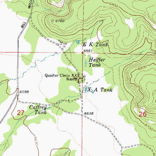 Topographic Map of Quarter Circle X X Ranch, AZ