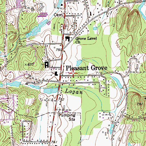 Topographic Map of Pleasant Grove, GA