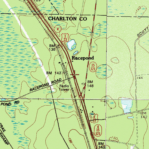 Topographic Map of Racepond, GA