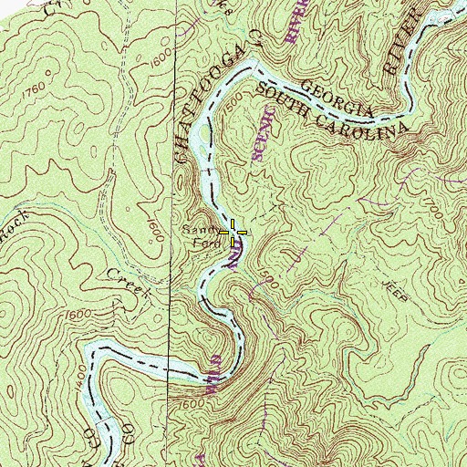 Topographic Map of Sandy Ford, GA