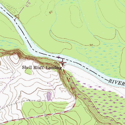 Topographic Map of Shell Bluff Landing, GA