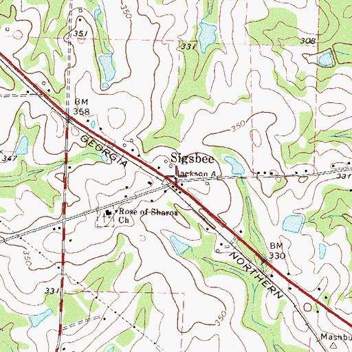 Topographic Map of Sigsbee, GA