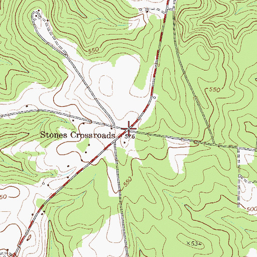 Topographic Map of Stones Crossroads, GA