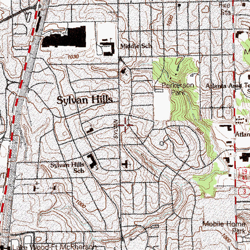 Topographic Map of Sylvan Hills, GA