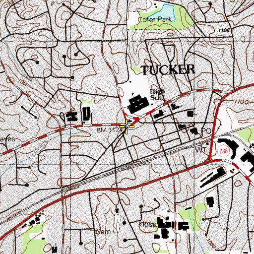 Topographic Map of Tucker, GA