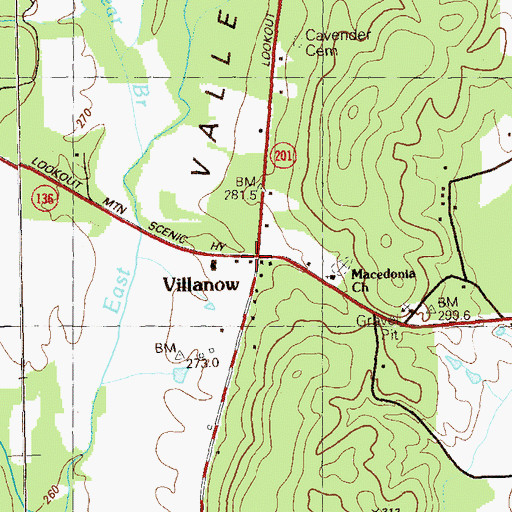 Topographic Map of Villanow, GA