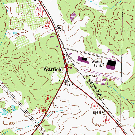 Topographic Map of Warfield, GA