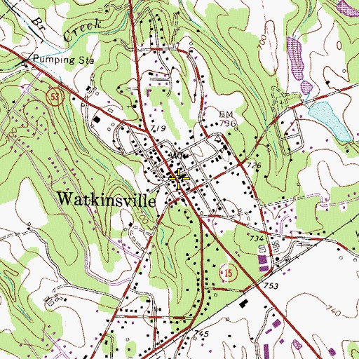 Topographic Map of Watkinsville, GA