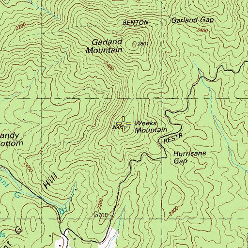 Topographic Map of Weeks Mountain, GA
