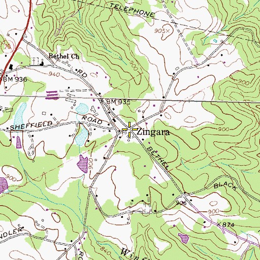 Topographic Map of Zingara, GA
