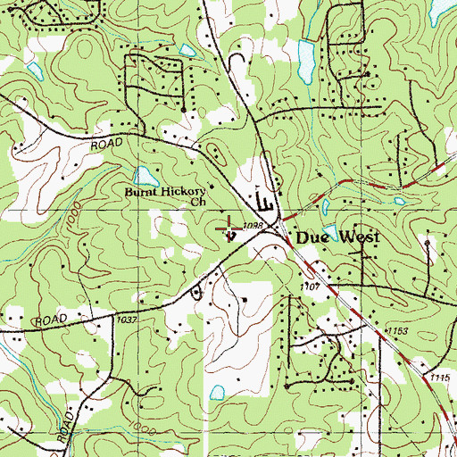 Topographic Map of Due West Church, GA